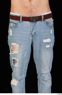 Hamza blue jeans brown belt dressed hips thigh 0001.jpg